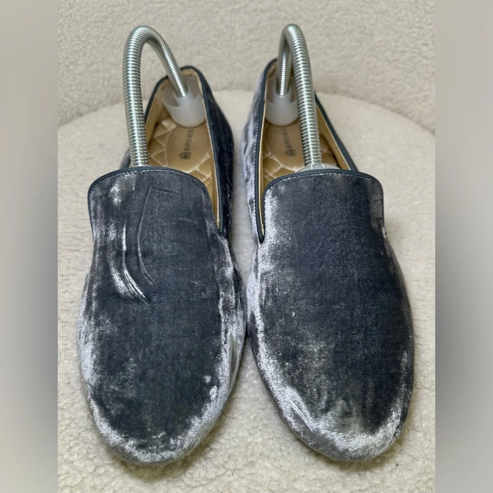 Birdies Starling velvet loafers grey gray silver slip-ons preppy fall winter 9.5